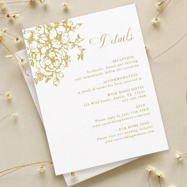 Classic Bloom Garden Gold Wedding Details Enclosure Card (Creator Uploaded)