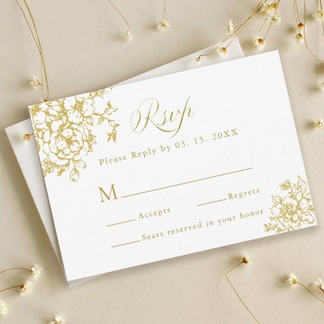 Classic Bloom Garden Gold Wedding RSVP Card (Creator Uploaded)