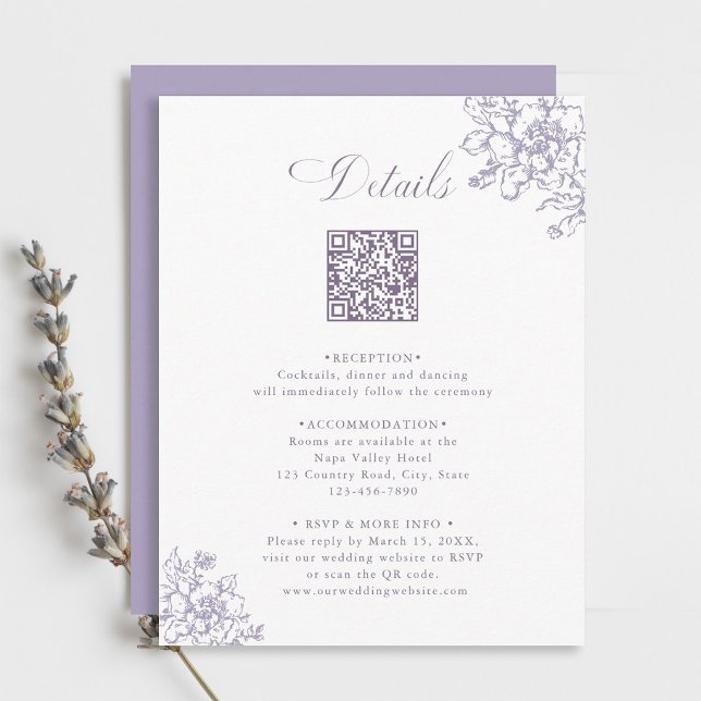 Classic Bloom Garden Lavender Wedding Details Enclosure Card (Creator Uploaded)
