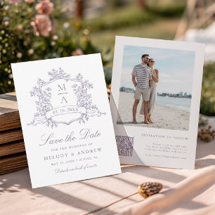 Classic Bloom Garden Lavender Wedding Photo Save The Date