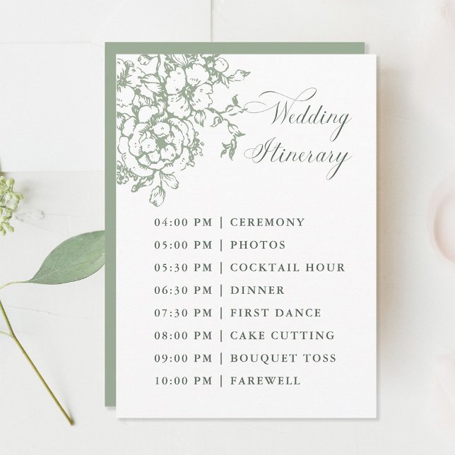 Classic Bloom Garden Sage Green Wedding Itinerary Programme (Creator Uploaded)