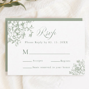 Classic Bloom Garden Sage Green Wedding RSVP Card