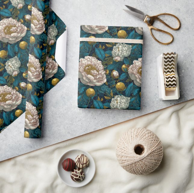 Classic Blooming Peonies Print Wrapping Paper (Crafts)