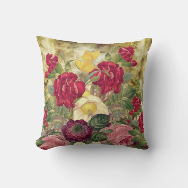 Classic Blooming Roses Red, Yellow, Burgandy Cushion (Front)
