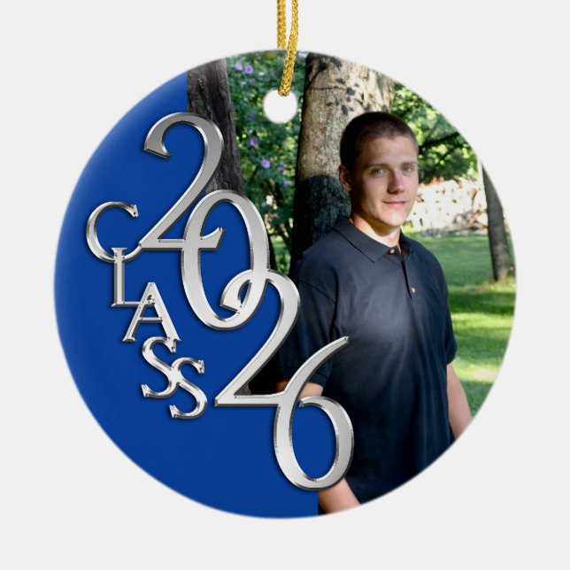 Classic Blue 2026 Graduate Photo Ceramic Tree Decoration (Front)