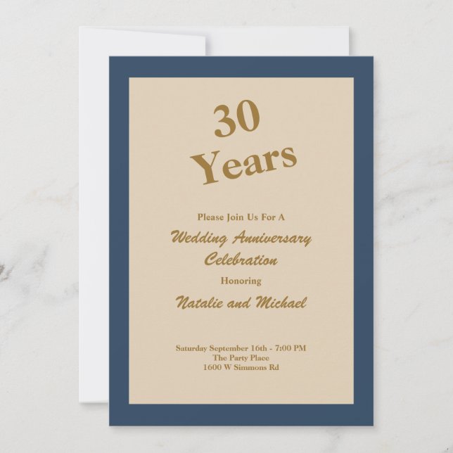 Classic Blue 30th Wedding Anniversary Invitation (Front)