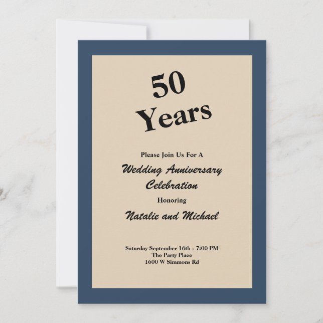 Classic Blue 50th Wedding Anniversary Invitation (Front)