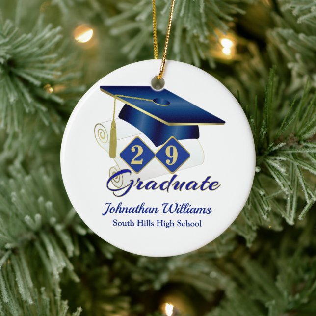 Classic Blue and Gold Graduate Ceramic Tree Decoration (Tree)
