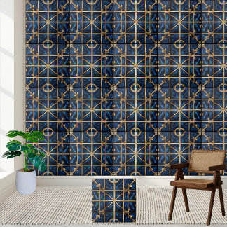 Classic Blue and Gold Greek Key Pattern Tile