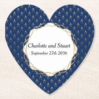 Classic Blue and Gold Wedding  Paper Coaster
