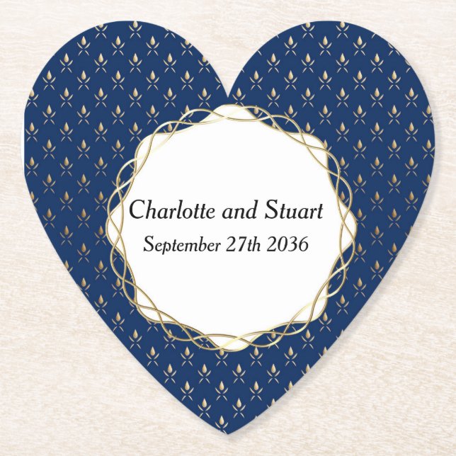 Classic Blue and Gold Wedding  Paper Coaster (Front)