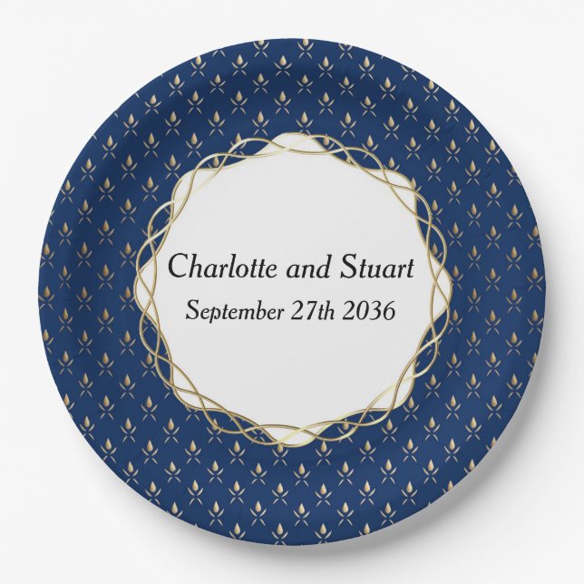 Classic Blue and Gold Wedding  Paper Plate (Front)