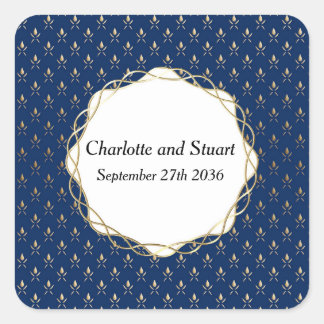 Classic Blue and Gold Wedding  Square Sticker