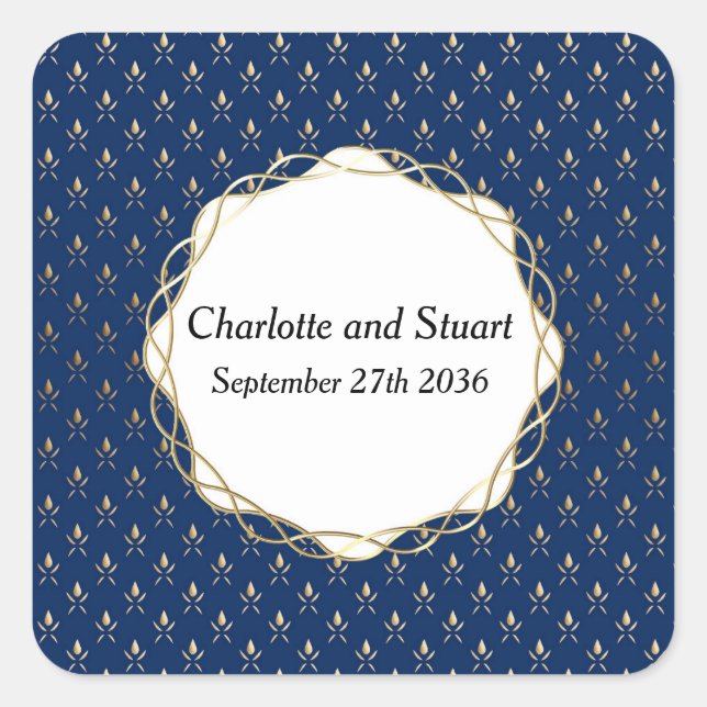 Classic Blue and Gold Wedding  Square Sticker (Front)
