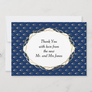 Classic Blue and Gold Wedding Thank You Card