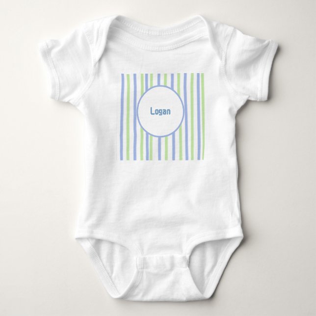 Classic Blue and Lime Personalise Encircled Name Baby Bodysuit (Front)