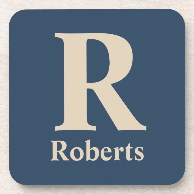 Classic Blue And Vanilla Initial/First/Family Name Coaster (Front)