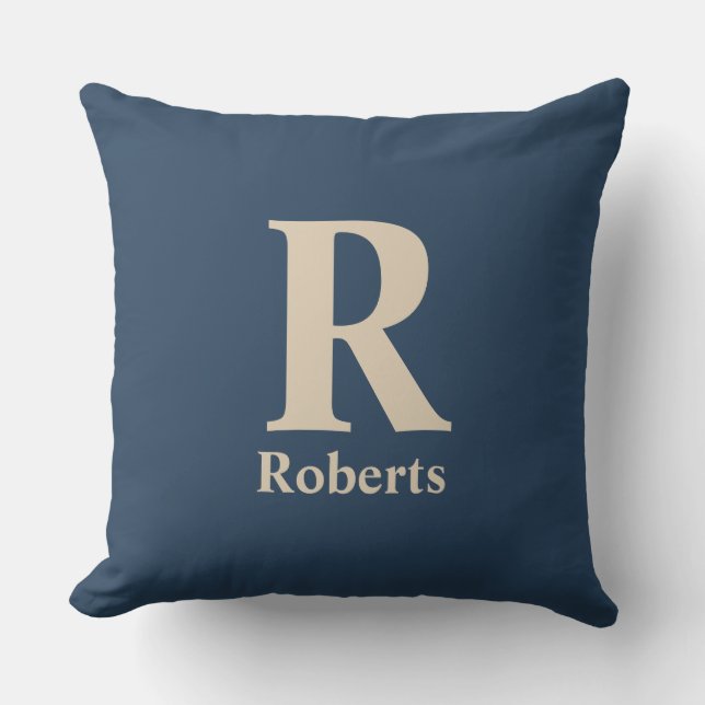 Classic Blue And Vanilla Initial/First/Family Name Cushion (Front)