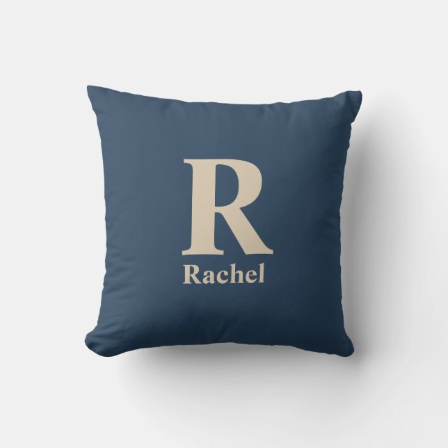 Classic Blue And Vanilla Initial/First/Family Name Cushion (Front)