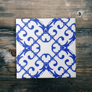 Classic Blue And White Azulejo Damask Pattern Tile