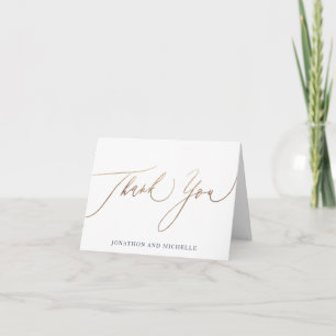Classic Blue and White Calligraphy Photo wedding Thank You Card