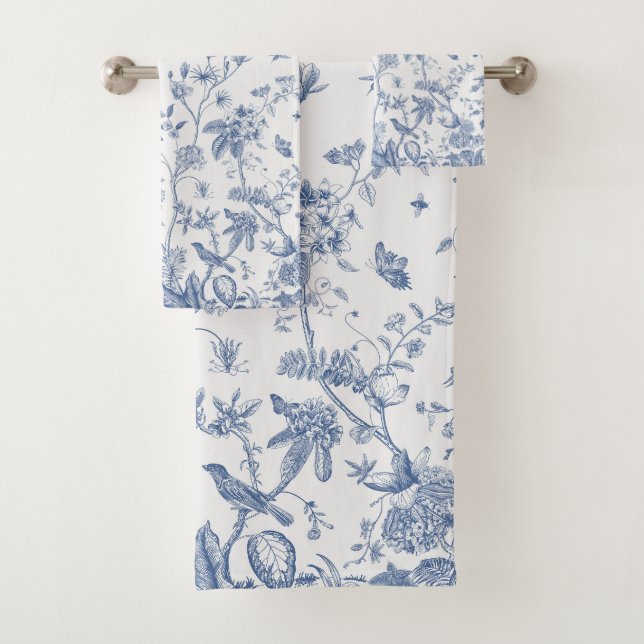 Classic Blue and White Chinoiserie Bath Towel Set (Insitu)