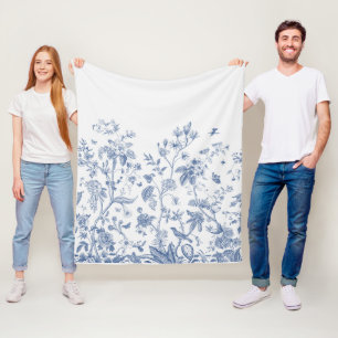 Classic Blue and White Chinoiserie Fleece Blanket