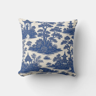 Classic Blue and White Chinoiserie Toile Pattern Cushion