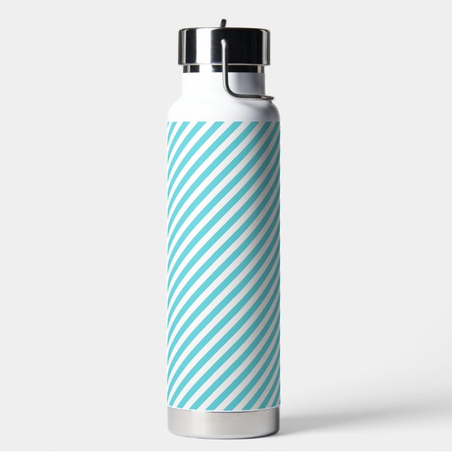 Classic blue and white diagonal stripes water bottle (Left)