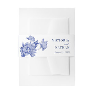  Classic Blue and White Floral Wedding Invitation  Belly Band