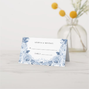 Classic Blue and White Floral Wedding Reception Place Card