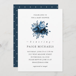 Classic Blue and White Floral with Dots Invitation