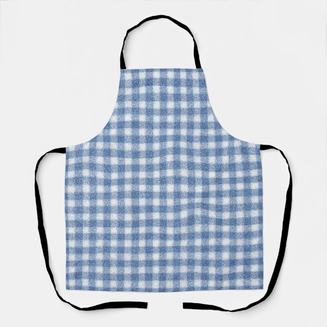 Classic Blue and White Gingham Check  Apron (Front)