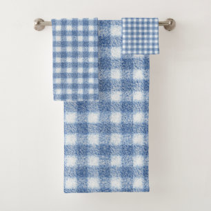 Classic Blue and White Gingham Check Bath Towel Set
