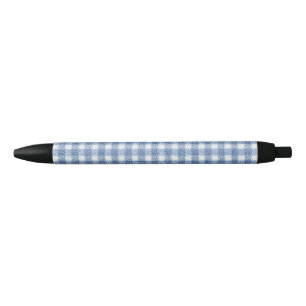 Classic Blue and White Gingham Check  Black Ink Pen
