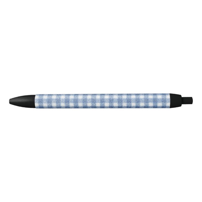 Classic Blue and White Gingham Check  Black Ink Pen (Front)