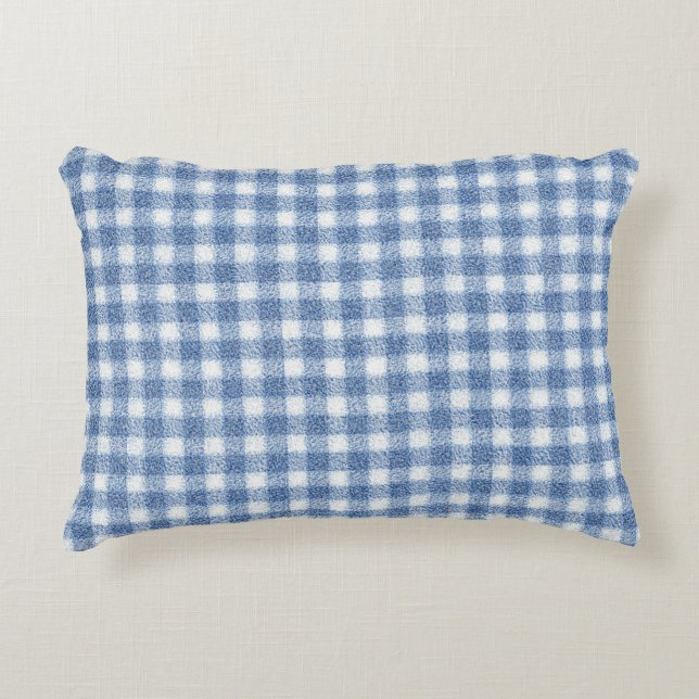 Classic Blue and White Gingham Check  Decorative Cushion (Front)