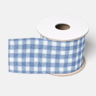 Classic Blue and White Gingham Check Grosgrain Ribbon