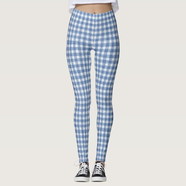 Classic Blue and White Gingham Check  Leggings (Front)