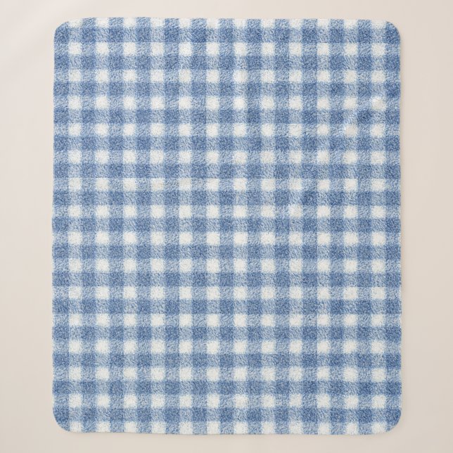 Classic Blue and White Gingham Check  Sherpa Blanket (Front)