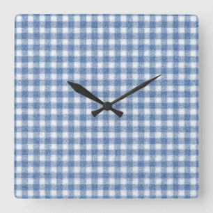 Classic Blue and White Gingham Check Square Wall Clock