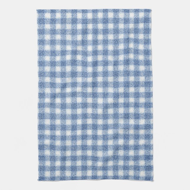 Classic Blue and White Gingham Check  Tea Towel (Vertical)
