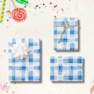 Classic Blue and White Gingham Checkered Pattern Wrapping Paper Sheet