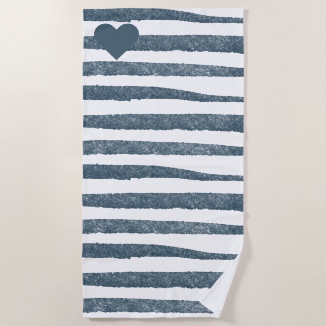 Classic Blue And White Striped Rustic Destination Beach Towel (Front)