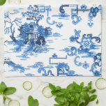 Classic Blue and White Vintage Pagoda Chinoiserie Tea Towel<br><div class="desc">Classic and always stylish and clean vintage-inspired blue Chinoiserie pagodas,  stylised scrolls and fantasy landscape vignettes on white background.</div>
