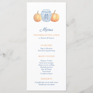 Classic Blue And White With Pumpkins Thanksgiving  Menu