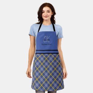Classic Blue and Yellow Monogram Plaid  Apron