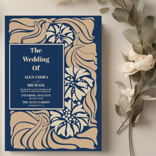 Classic Blue Art Nouveau Wedding Invitation