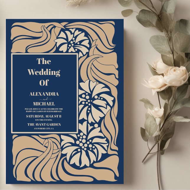 Classic Blue Art Nouveau Wedding Invitation (Creator Uploaded)