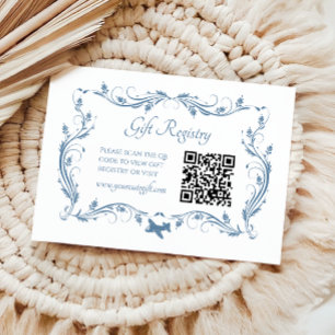 Classic Blue Baby Shower Gift Registry QR Code Enclosure Card